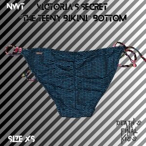 Victoria's Secret Black Teal Polkadot Side Tie Ruched Cheeky Teeny Bikini Bottom